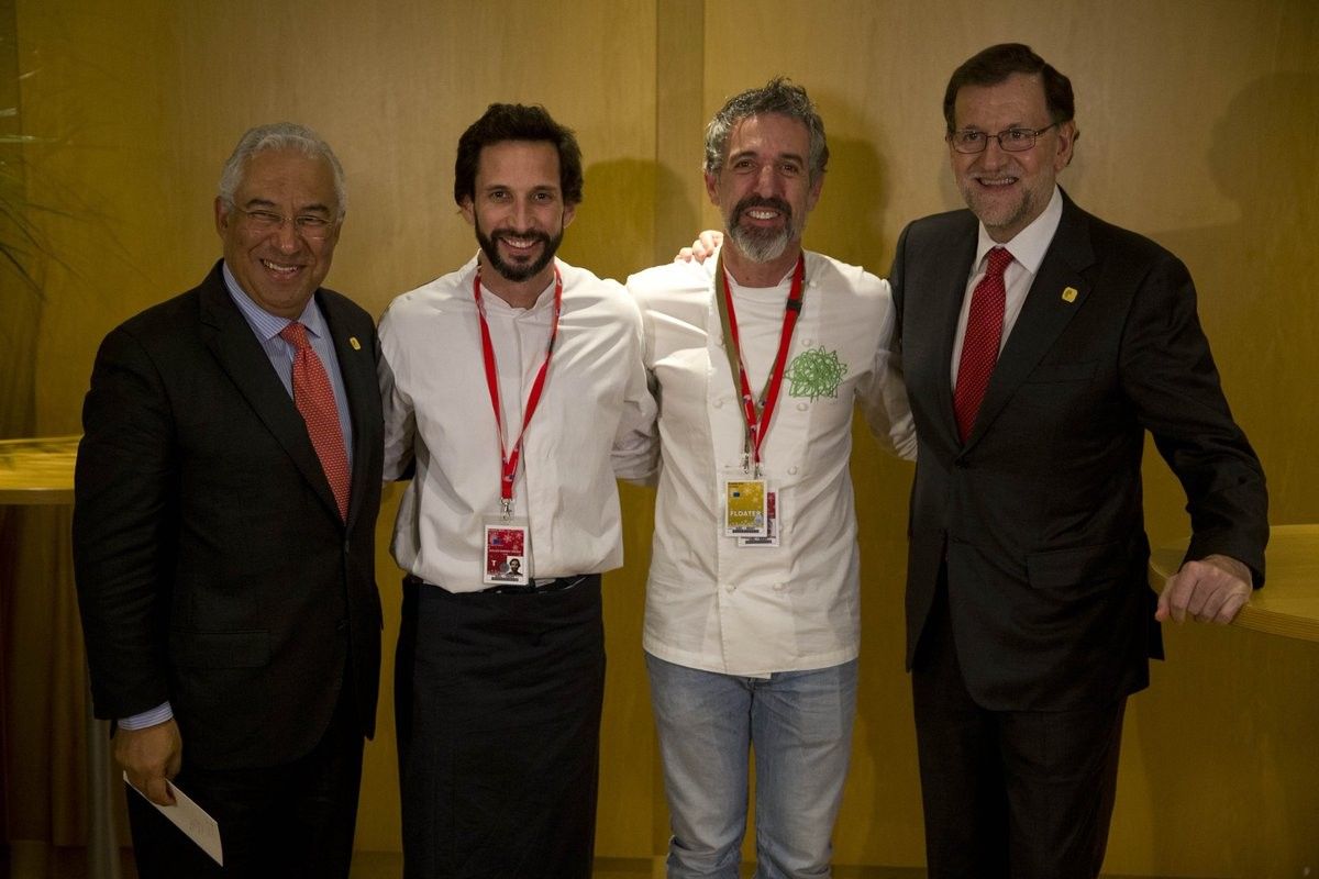 Rajoy e Pepe Solla, xunto o primeiro ministro portugués Antonio Costa e o chef José Avillez