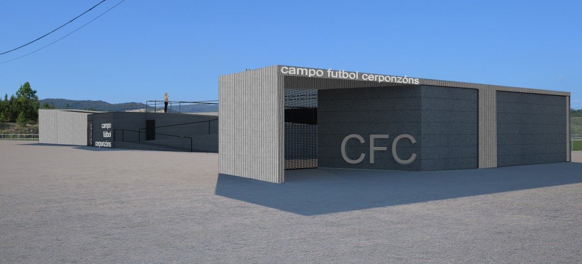 Recreación do novo campo de fútbol de Chan do Monte, en Cerponzóns