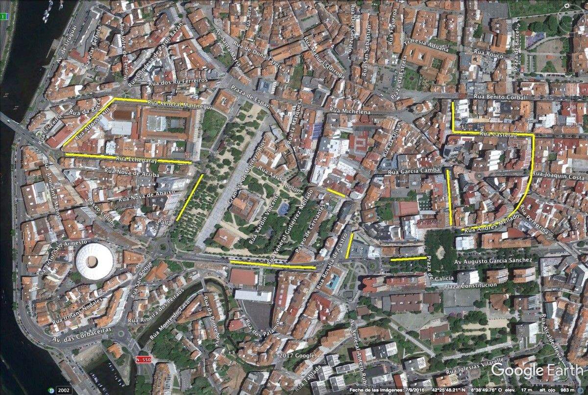 Zonas de Pontevedra nas que non se poderán mover os coches durante a carreira 'Ponle Freno'