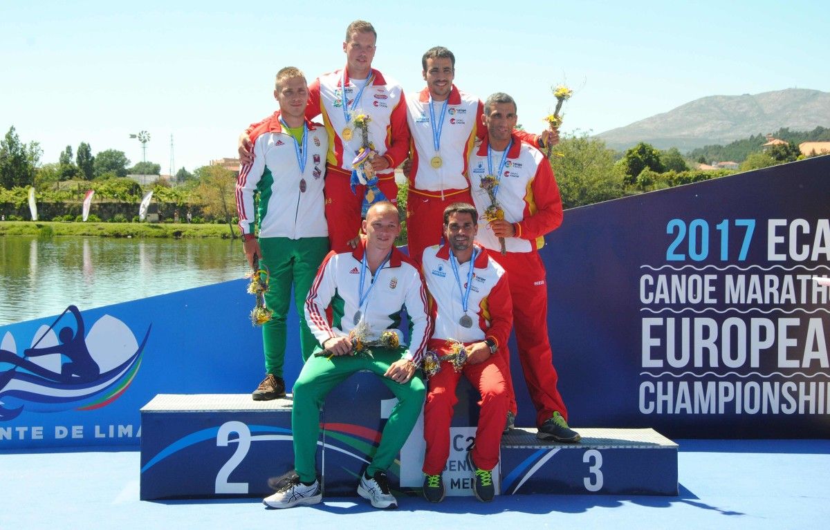 Podio do C-2 no Europeo de Piragüismo Maratón en Portugal