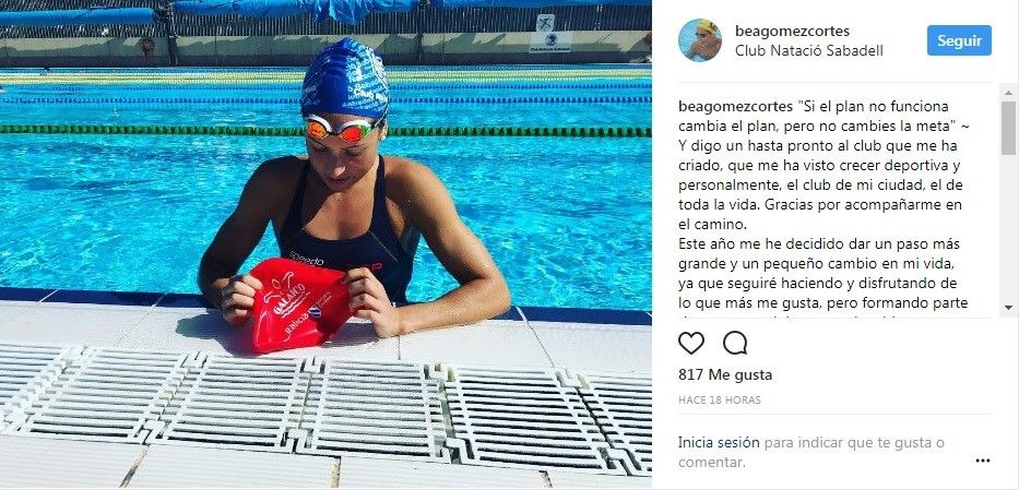 Publicación de Bea Gómez Cortés na súa conta de Instagram