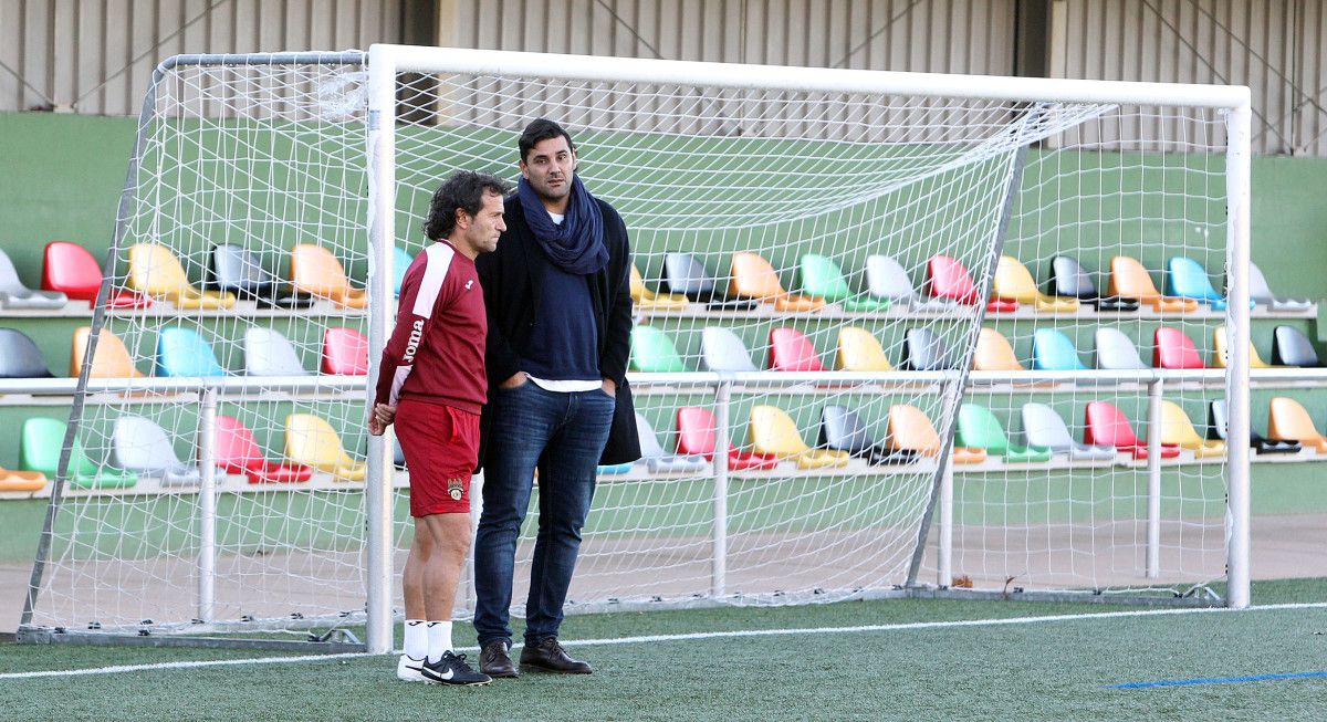 Luisito y Roberto Feáns, en un entrenamiento del Pontevedra