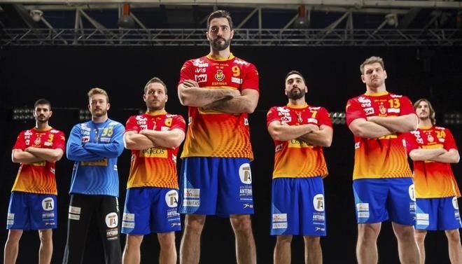 Jugadores de la Selección Española de balonmano durante a grabación de un anuncio