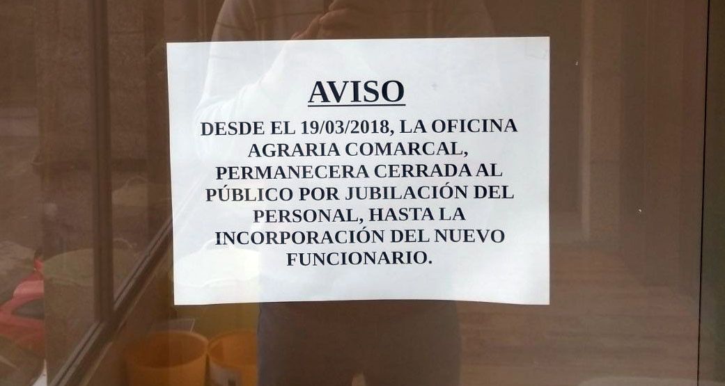 Aviso del cierre de la oficina agraria comarcal de Ponte Caldelas