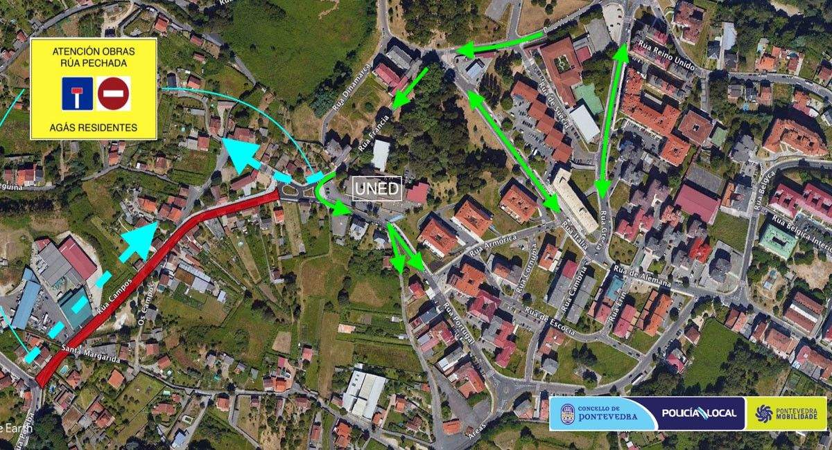 Plan de tráfico en Os Campos por el cierre temporal de la calle