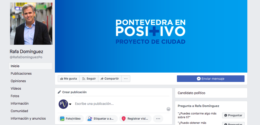 Nova conta de Facebook de Rafa Domínguez, candidato do PP á alcaldía