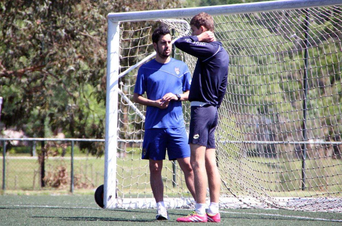 Manu Fernández y Pablo en el entrenamiento del viernes en A Xunqueira