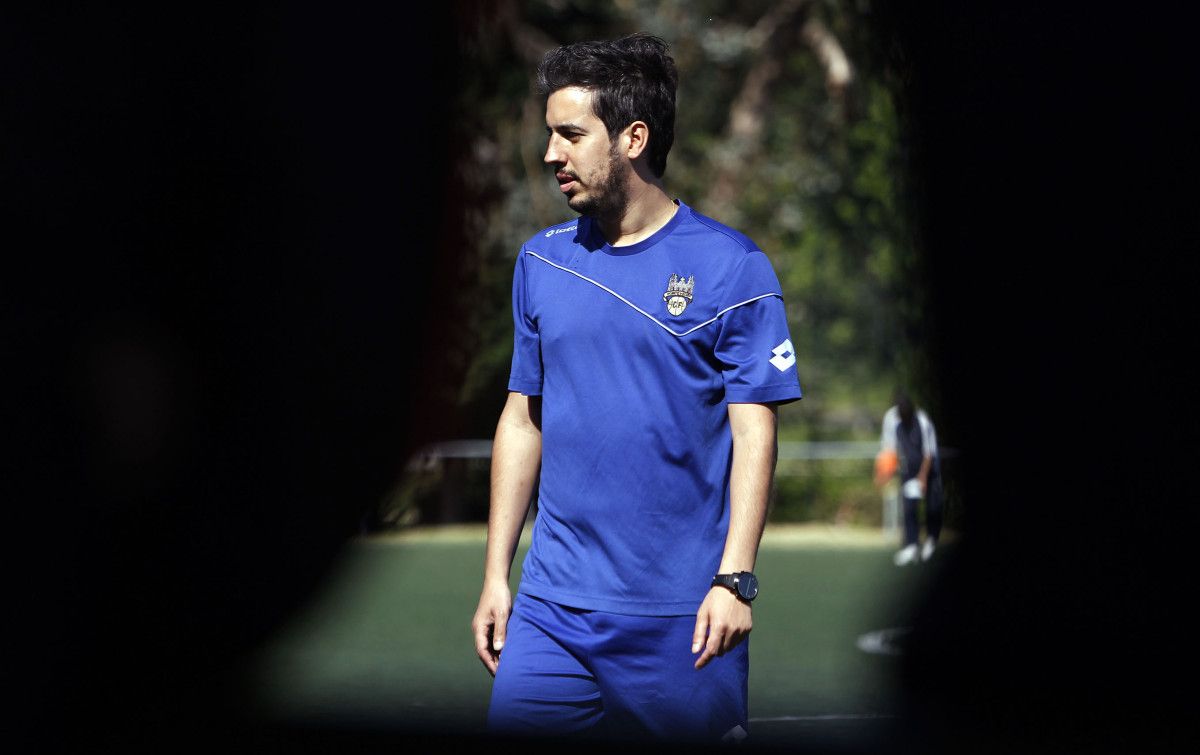 Manu Fernández durante o adestramento do Pontevedra na Xunqueira