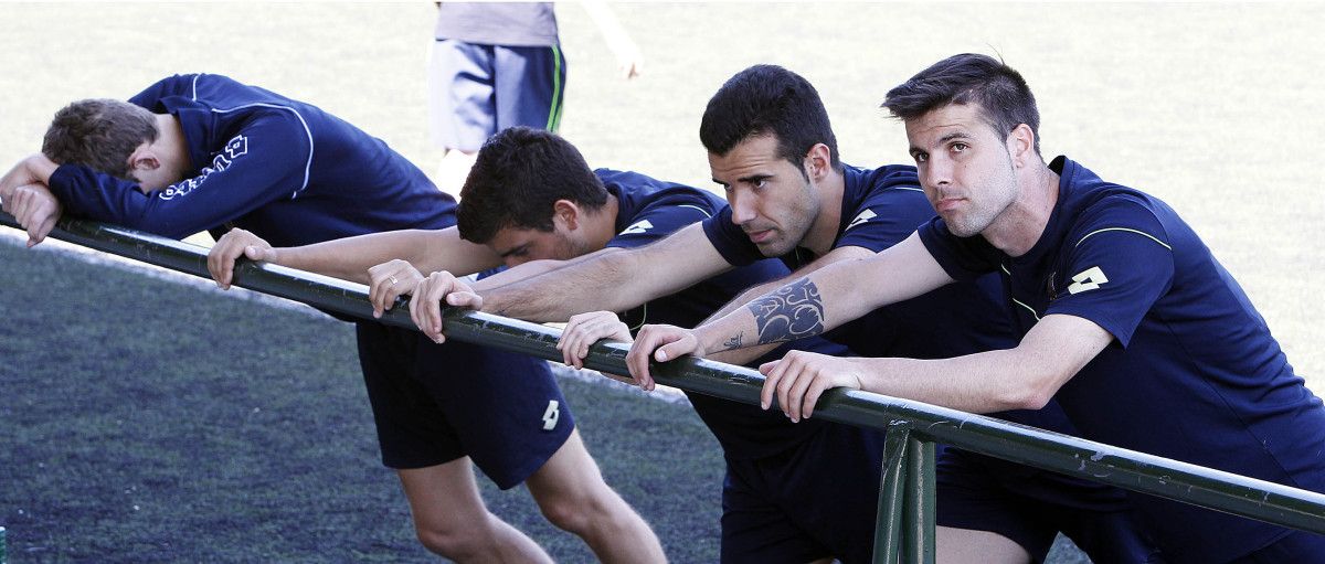 Pedro Crespo xunto a Pablo, Adrián e Feito na Xunqueira