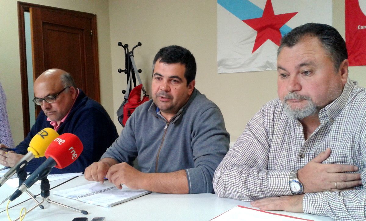 Los sindicalistas de la CIG, Xabier Aboi, Marcos Conde y Xaquín Agulla