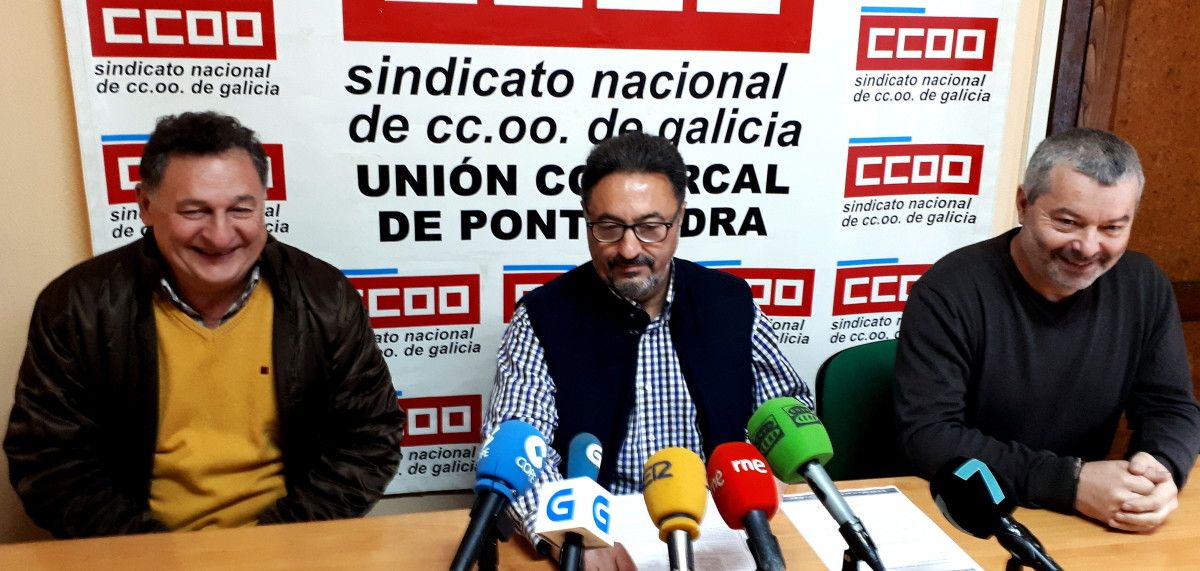 Representantes de Comisiones Obreras durante la rueda de prensa