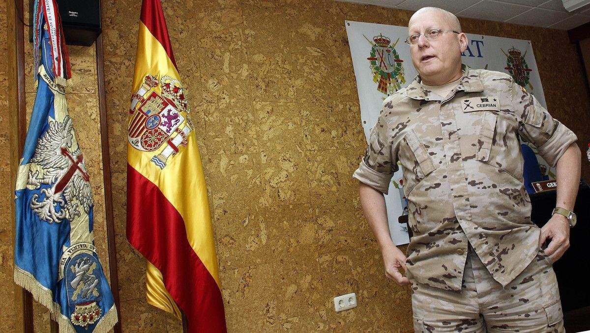 El general Luis Cebrián durante la presentación del concurso de patrullas Tui-Santiago de la Brilat 2014