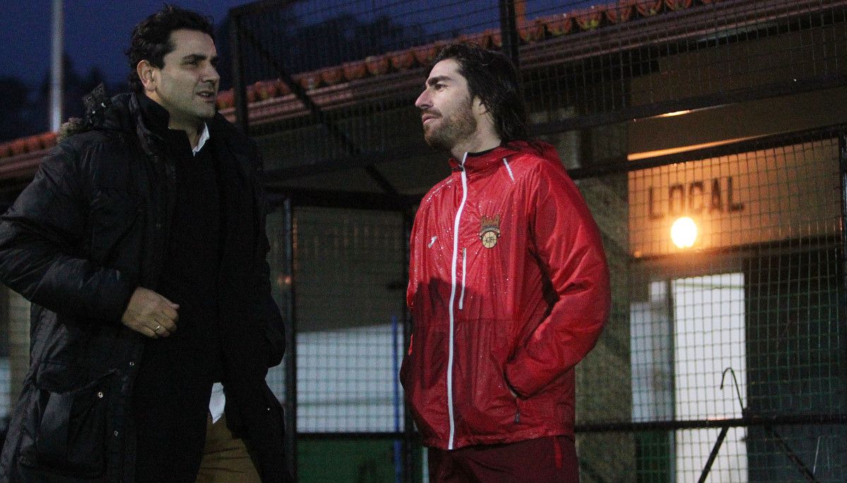 Roberto Feáns e Luismi nun adestramento do Pontevedra