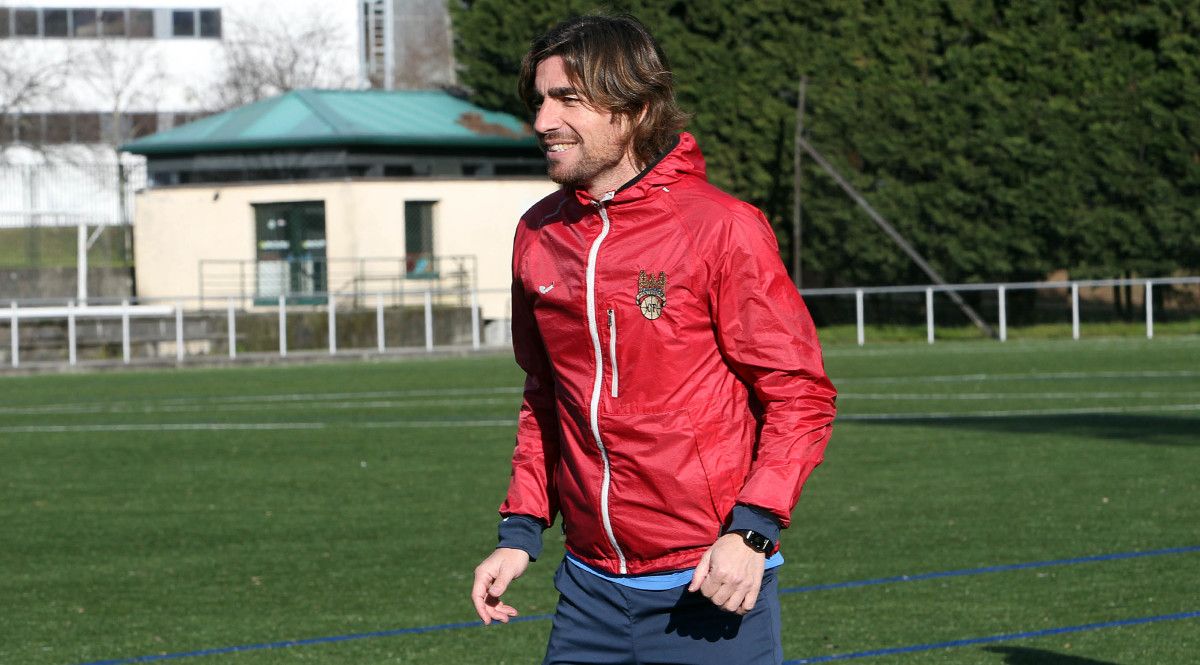 Luismi, en un entrenamiento del Pontevedra en A Xunqueira
