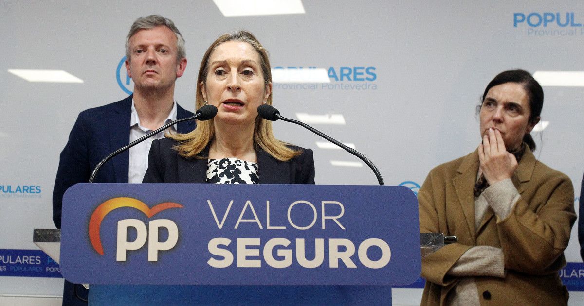 Ana Pastor, Alfonso Rueda y Pilar Rojo en la noche electoral del 28A