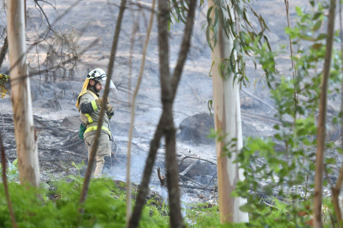 Incendio forestal muy próximo a una viviendas en Vilaboa