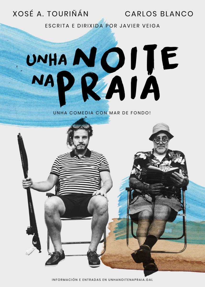Cartel de 'Unha noite na praia' con Carlos Blanco e Touriñán