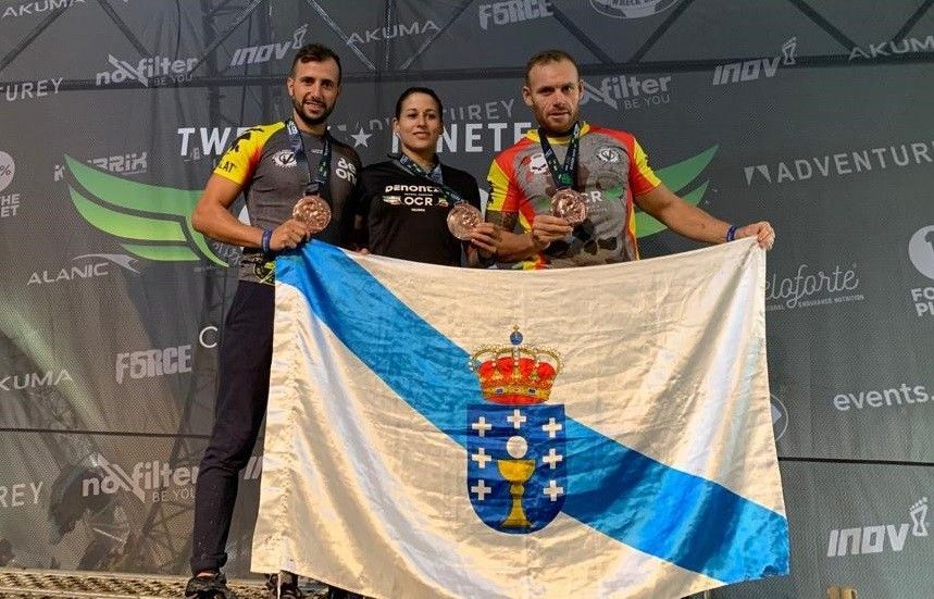 Jesús Montoto, Andrea Azkune y José Piñeiro en el Mundial de Obstáculos ORC