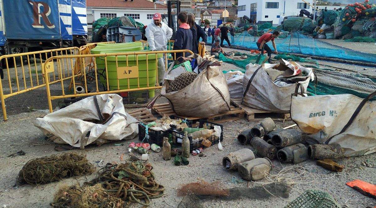 Basura marina retirada en el puerto de Marín