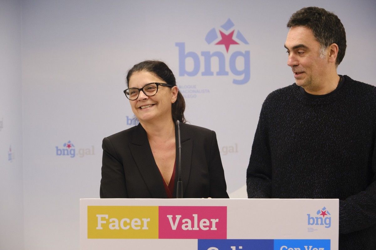 Carme da Silva e Demetrio Gómez na sede do BNG
