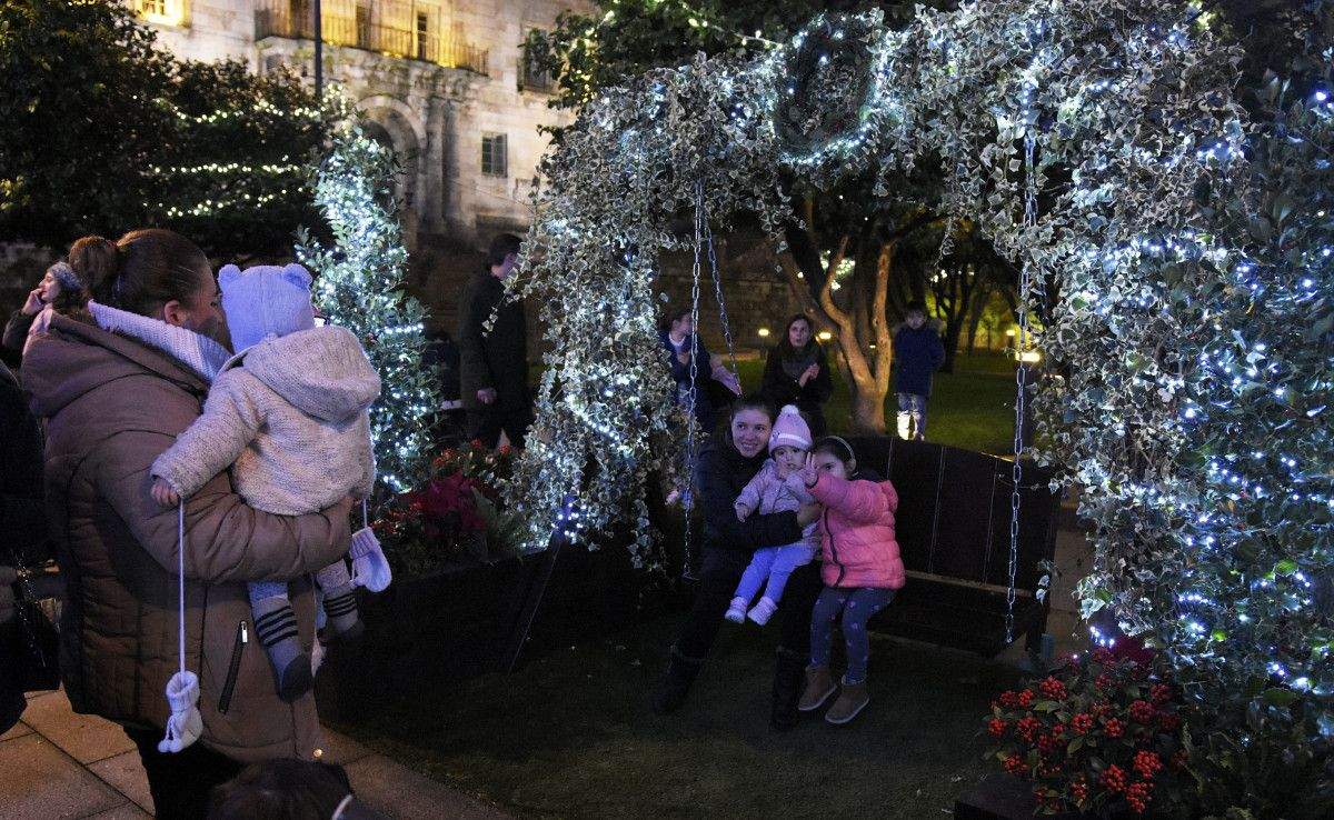 Banco navideño en la Praza da Ferrería