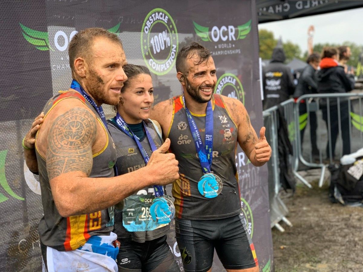 Andrea Azkune, José Piñeiro e Jesús Montoto no Mundial de Obstáculos OCR