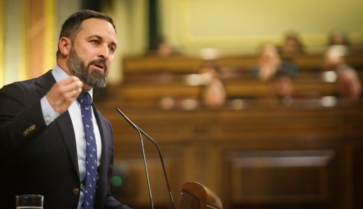 El líder de Vox, Santiago Abascal, interviene en la sesión de investidura