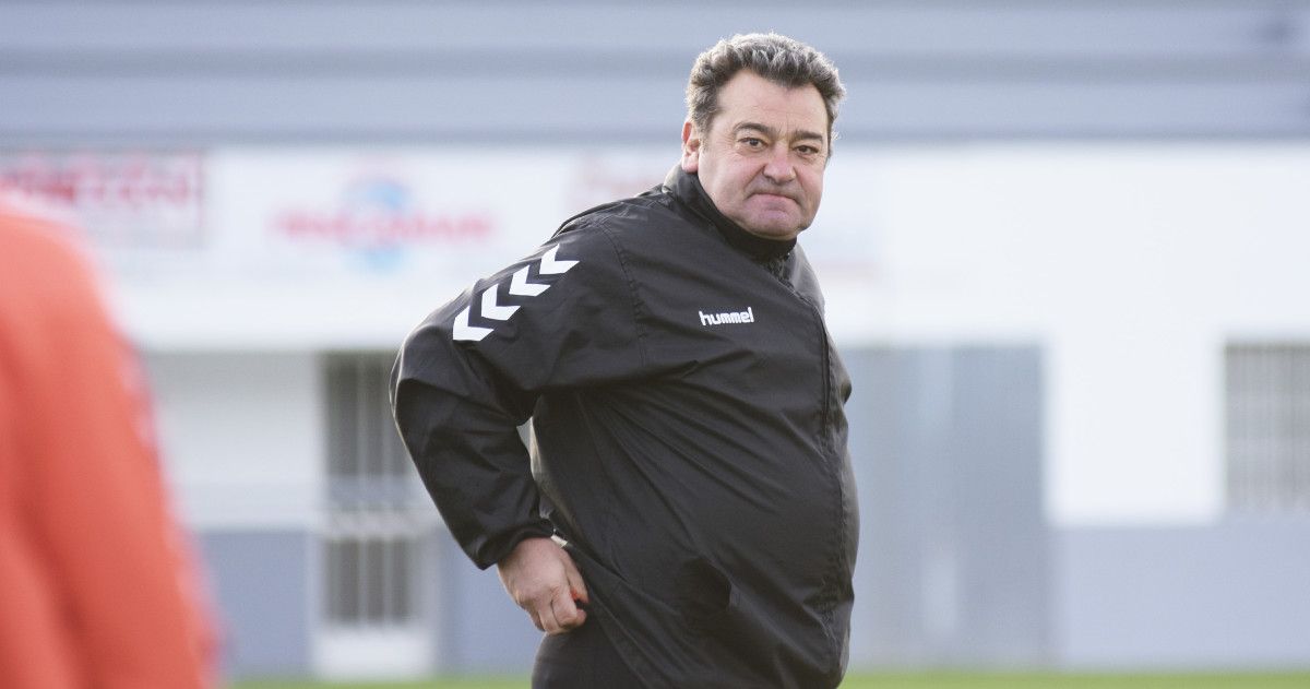 Carlos Pouso en un entrenamiento del Pontevedra