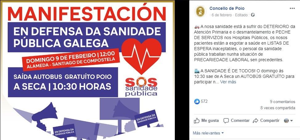 Publicación no Facebook do Concello de Poio denunciada polo Partido Popular