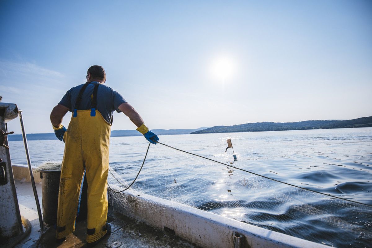 Un marinero en un barco de pesca