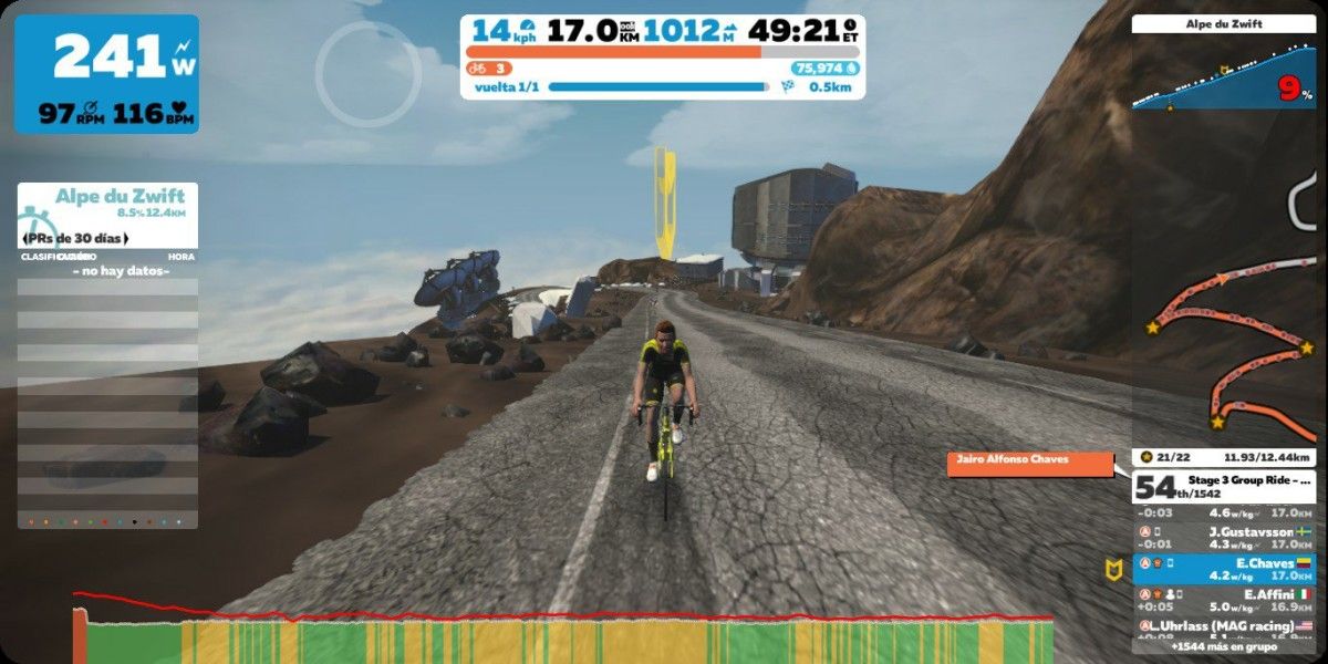 Imaxe da plataforma Zwift compartida polo ciclista profesional Esteban Chaves
