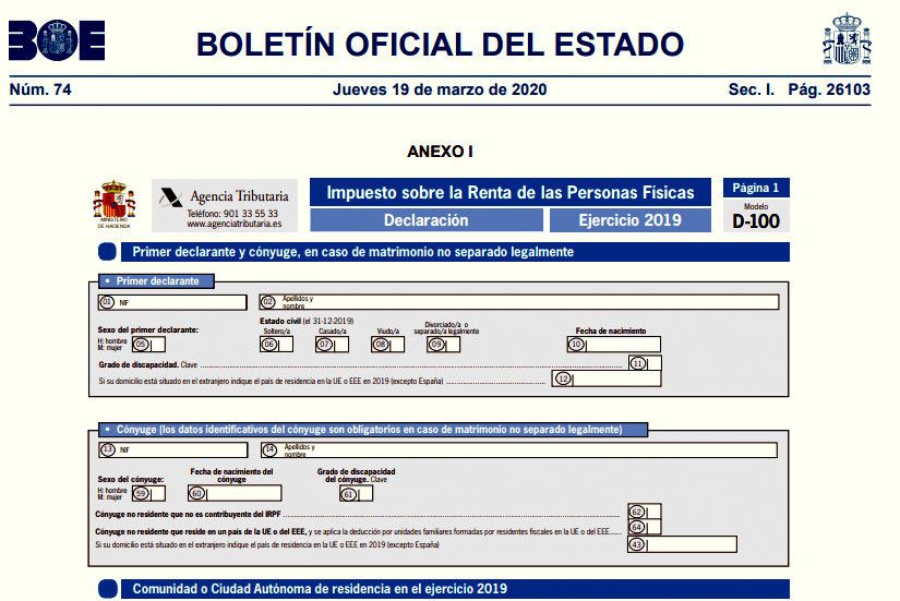Publicación no BOE da convocatoria da campaña da Renda 2019-20