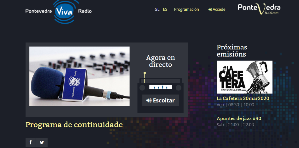 Portada da web de PontevedraViva Radio