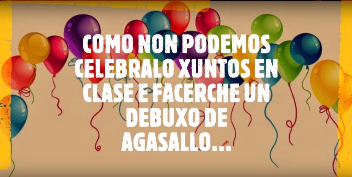Captura do vídeo realizada por alumnos do CEIP Ponte Sampaio para felicitar a distancia á súa compañeira Athenea