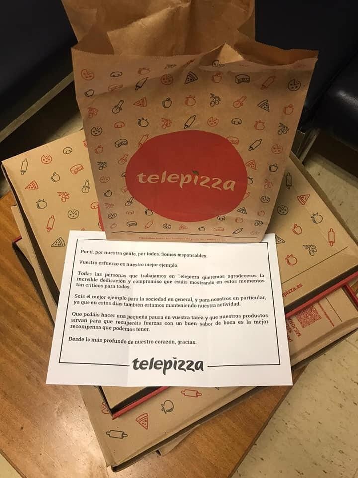 Nota de agradecimiento de Telepizza al personal sanitario