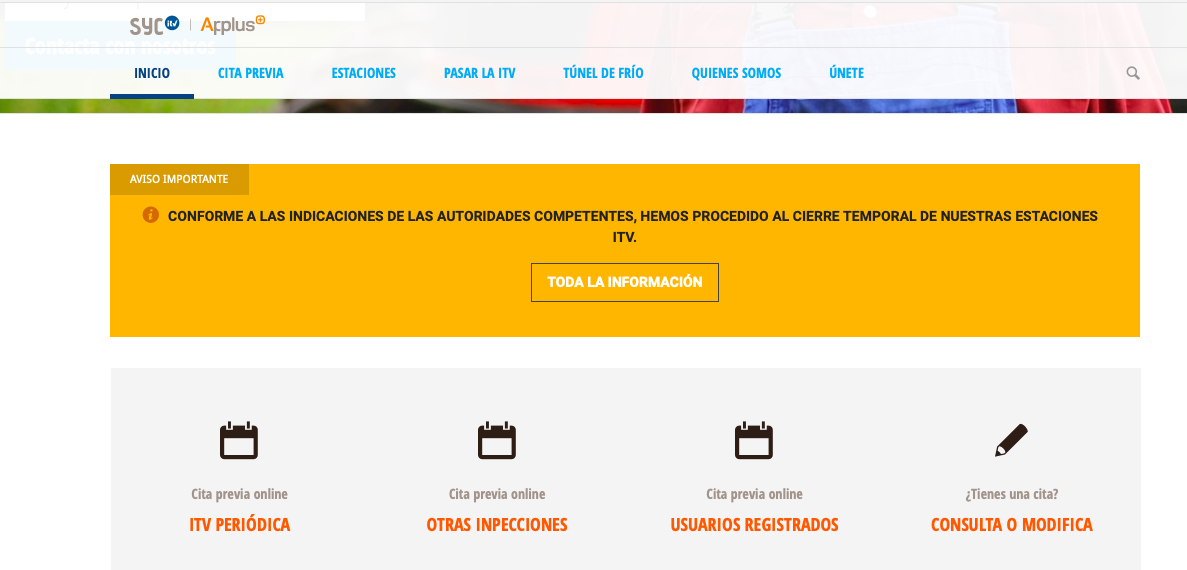 Aviso na páxina web de Supervisión y Control