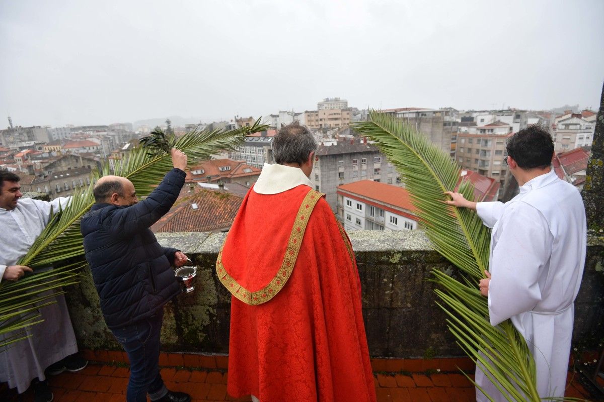 Bendición de palmas e oliveiras desde o campanario da basílica de Santa María