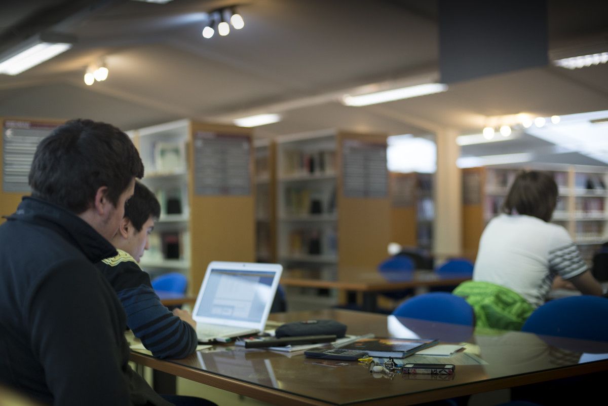 Estudantes nunha biblioteca