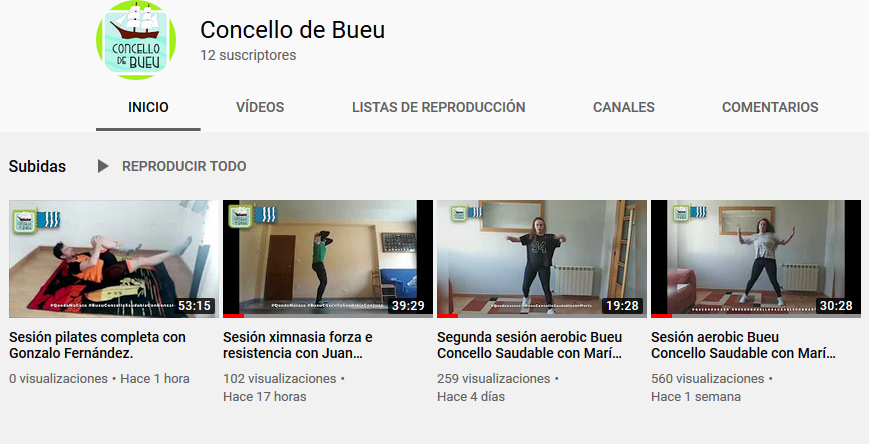 Páxina de Youtube dos monitores de ximnasia de Bueu