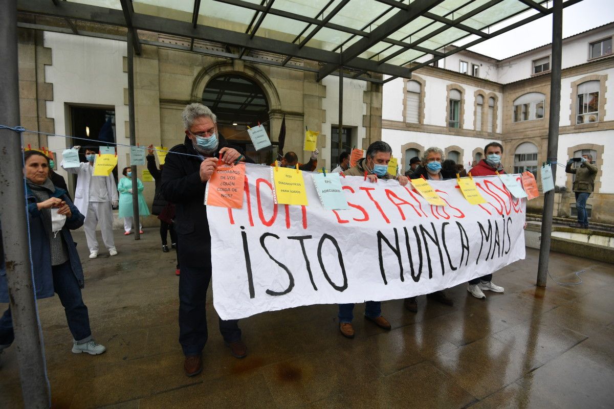 Concentracións do persoal sanitario en Montecelo e no Provincial reclamando seguridade laboral ante o Covid-19