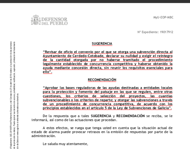 Ditame do Defensor del Pueblo sobre os Baños de San Xusto