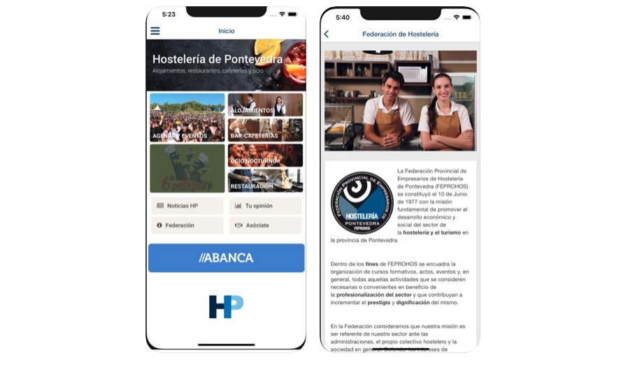 Imaxe da aplicación que ofrece a Federación de Hostalería de Pontevedra