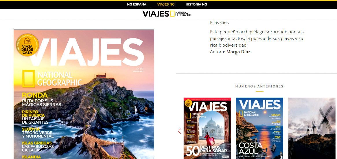 Viajes National Geographic incluye el reportaje sobre Ons y Cíes, de Marga Díaz