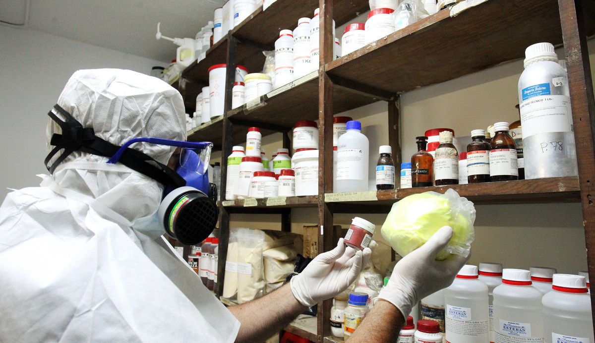 El farmacéutico Eduardo Esteban prepara su fórmula para ahuyentar a las palomas del Mercado de Abastos