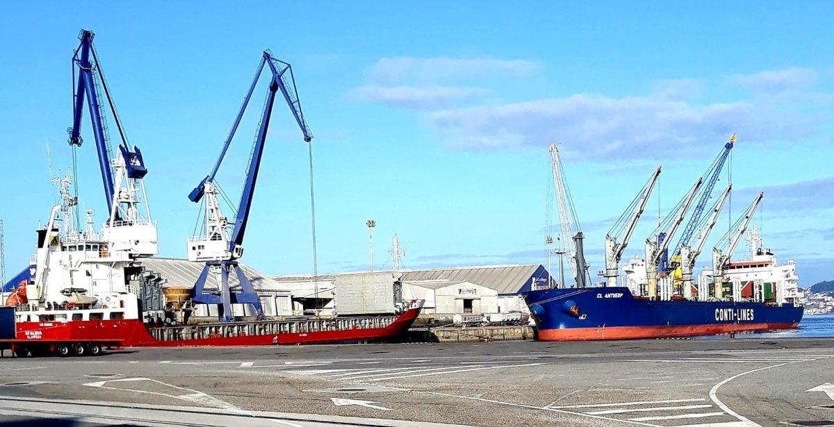 Descarga de graneis no Porto de Marín