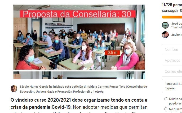 Petición de sinaturas en Change.org para unha volta segura ao cole