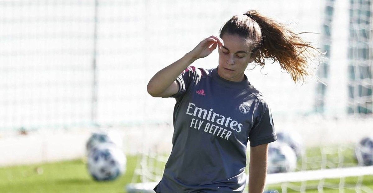Teresa Abelleira en un entrenamiento con el Real Madrid