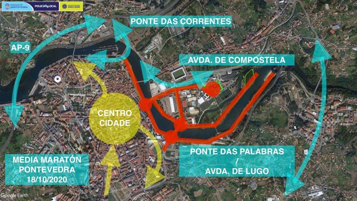 Plan de tráfico por mor do Medio Maratón de Pontevedra 2020