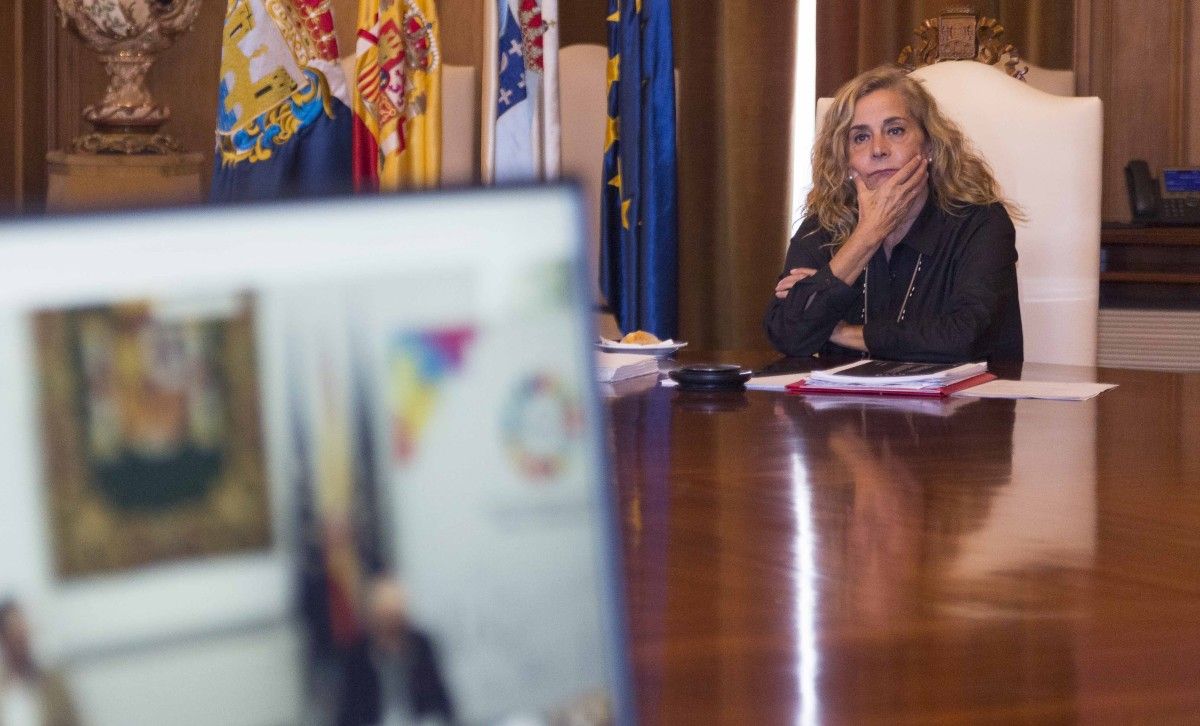 Carmela Silva, presidenta de la Deputación en una videoconferencia