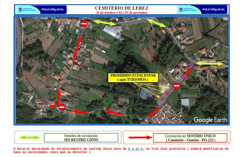 Plan de tráfico no acceso ao cemiterio de Lérez